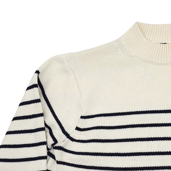 Uniqlo Sweater Womens Small White Black Striped Crewneck Pullover Cotton Blend - Picture 2 of 12